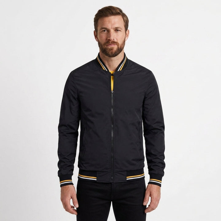 Striped Ribbed Trim Bomber Jacket For Men