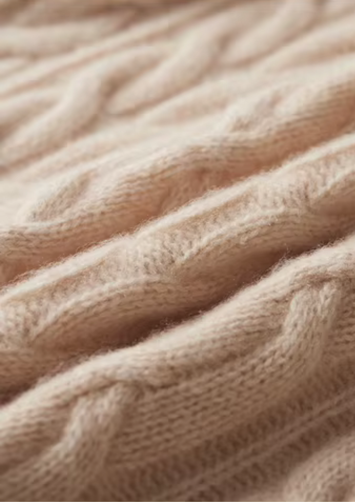Emma & Rose merino wool cable knit crewneck — premium winter jumper