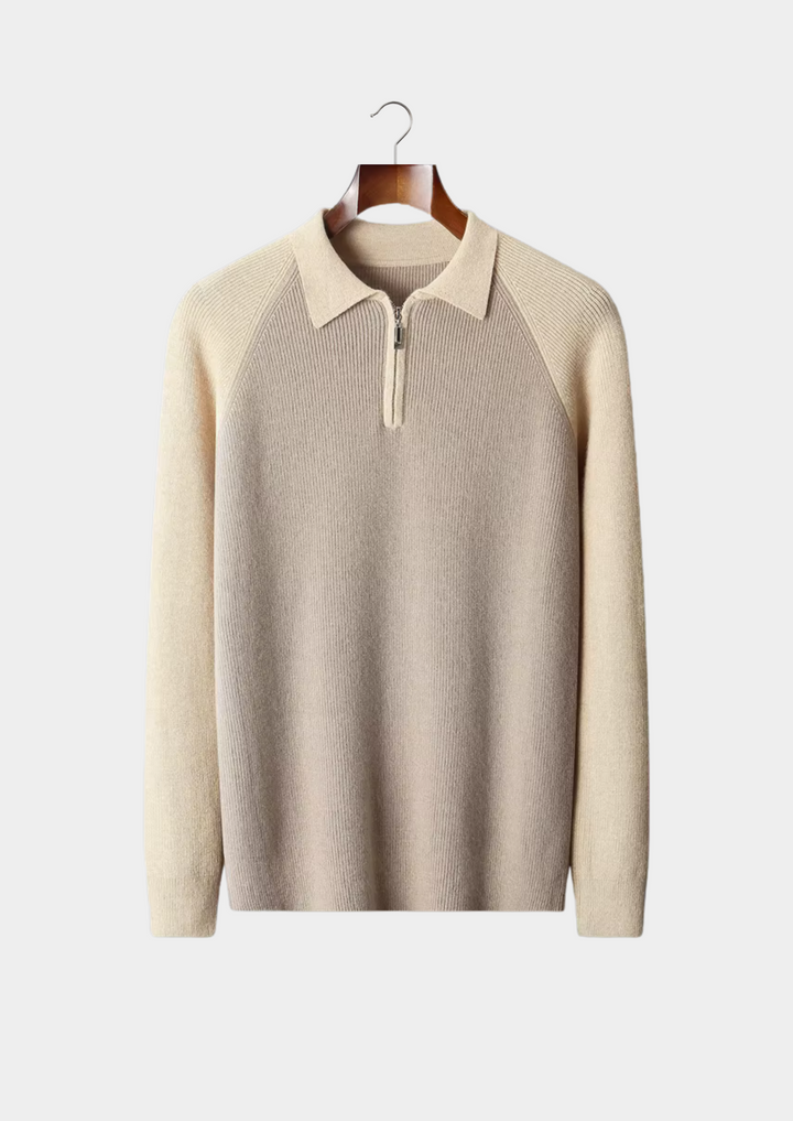Emma & Rose two-tone zip sweater polo — premium knitwear