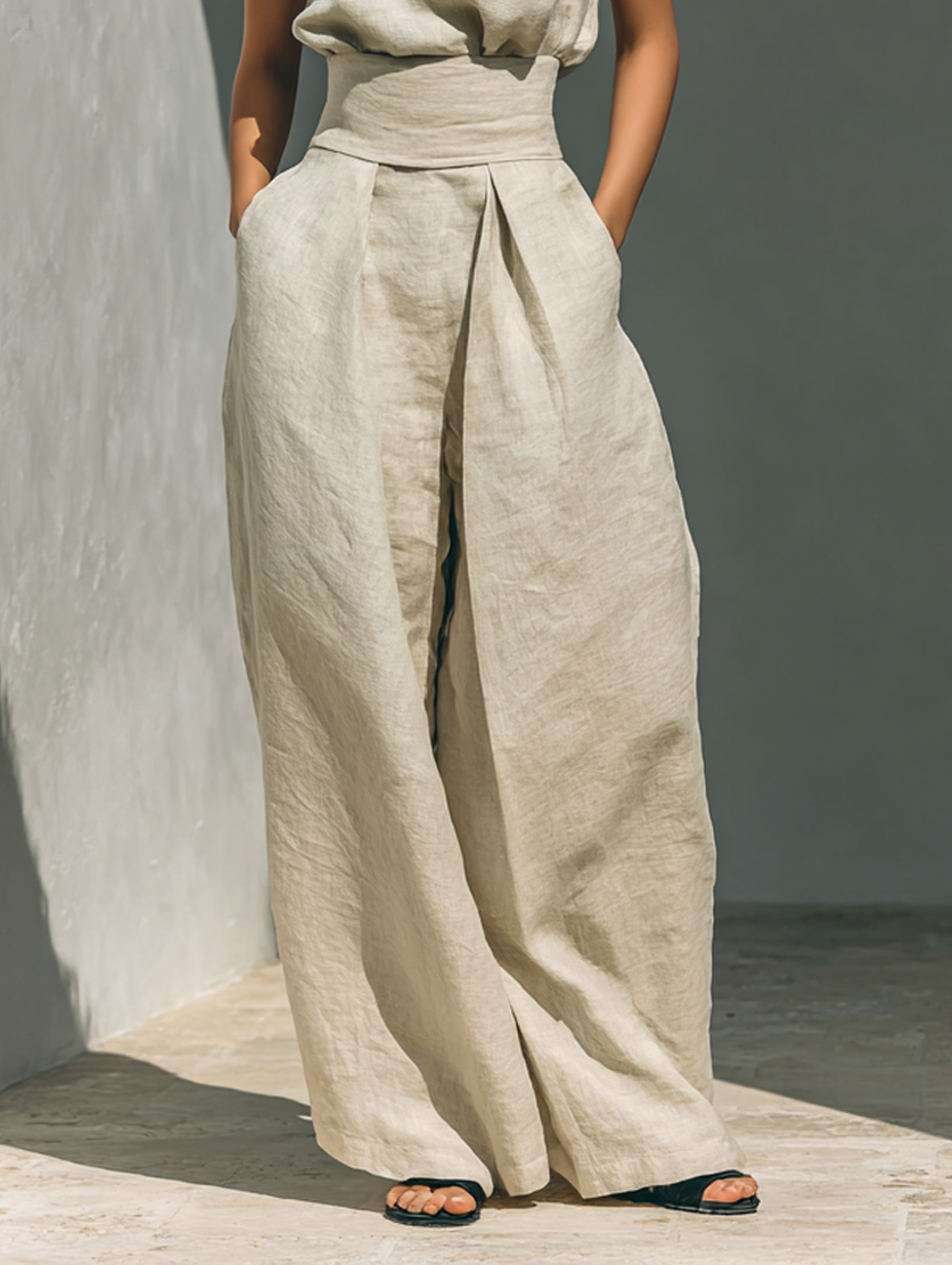 Maria Women's Minimalist Cotton and Linen Tank Top & Wide-Leg Pants Set, view 7 - Elena Harper