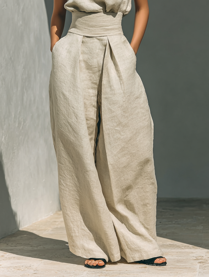 Maria Women's Minimalist Cotton and Linen Tank Top & Wide-Leg Pants Set, view 7 - Elena Harper