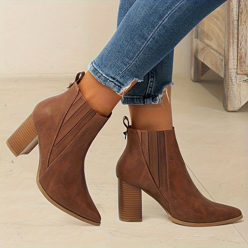 Olivia | Elegant Pointed-Toe Ankle Boots with Block Heel