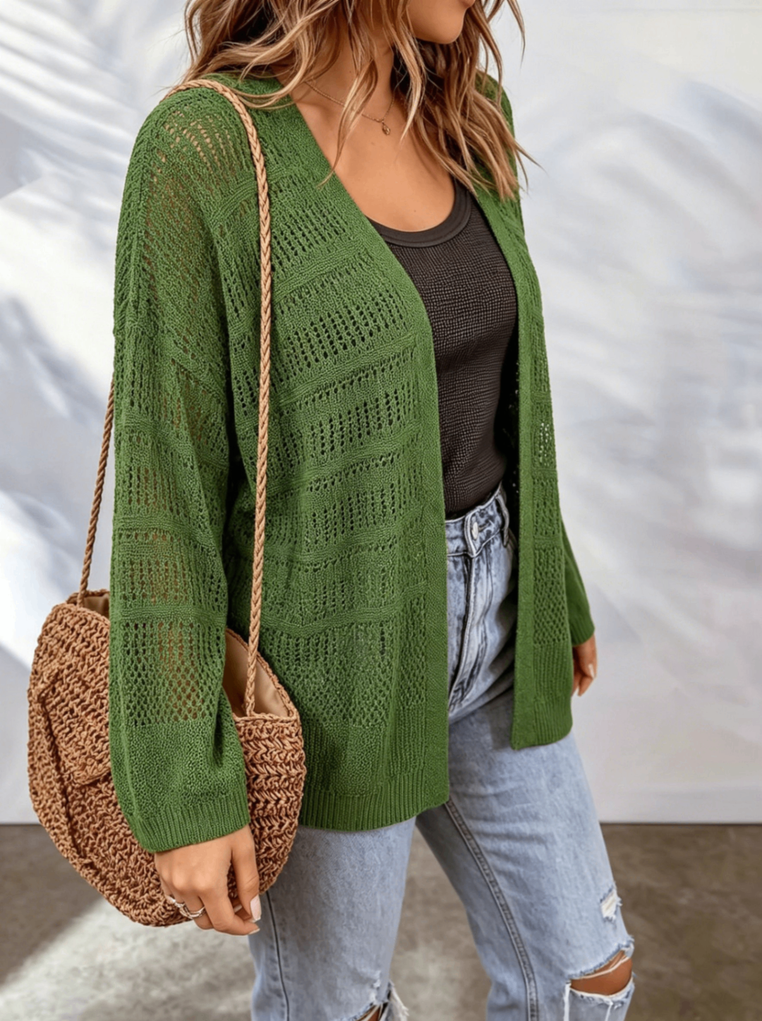 Women's Lightweight Knit Openwork Cardigan