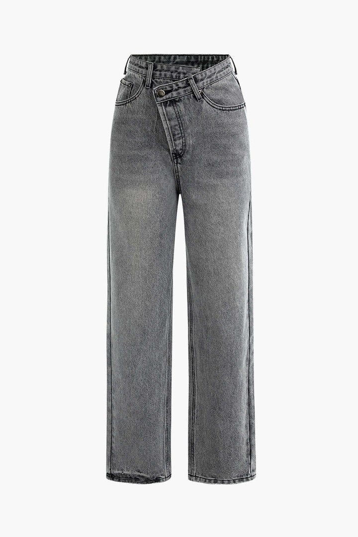 Women's Asymmetric High-Waisted Straight-Leg Jeans