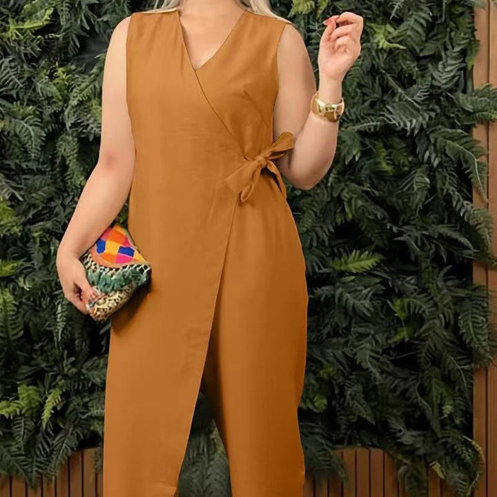 Elegant belted V-neck jumpsuit for women – Stylish, flattering, work
