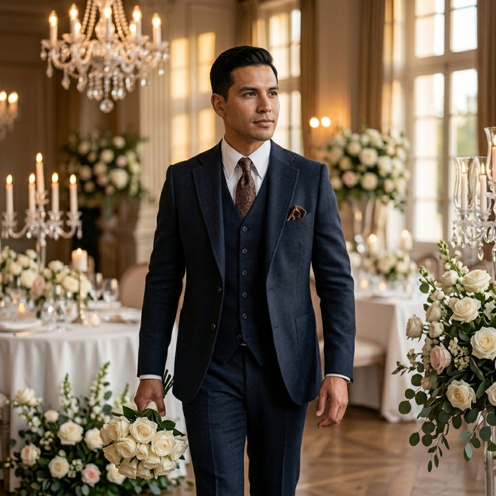 Harrington Oxford Men Wedding Three‑Piece Suit Tweed - Elena Harper