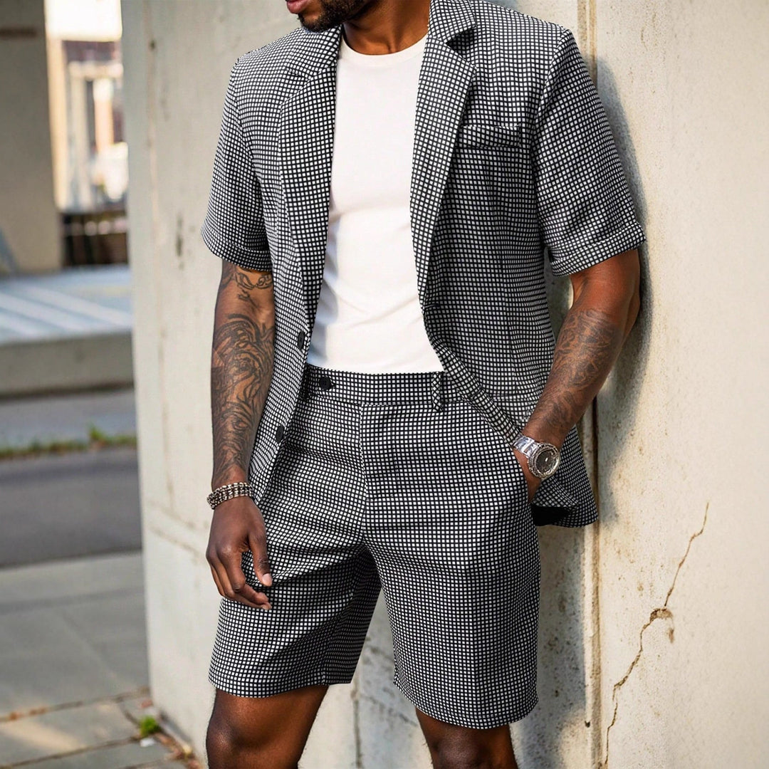 Men's Complete Two-Piece Slim Fit Checkered Suit – Business Casual Style