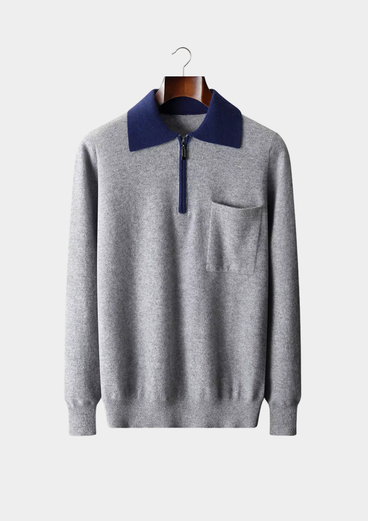 Emma & Rose cashmere two-tone zip polo — premium knitwear
