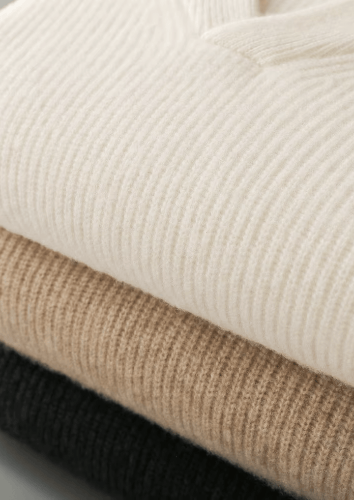 Emma & Rose ribbed cashmere V-neck sweater — premium winter knitwear