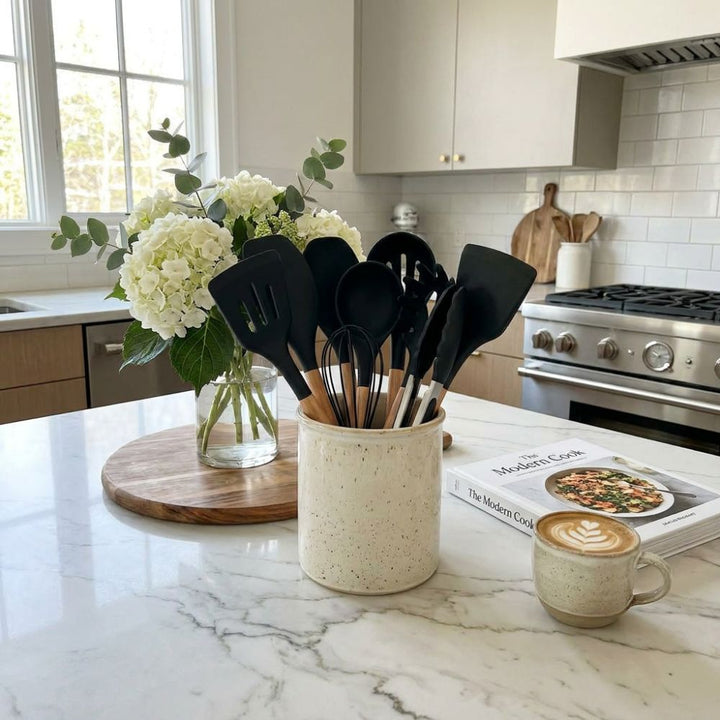 Silicone Kitchen Utensil Set with Wooden Handles