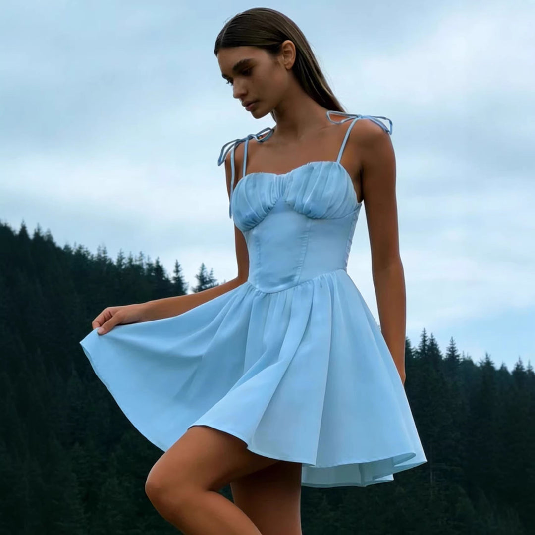 Millicent Goldwick | Sky Blue Tie Strap Summer Dress For Women