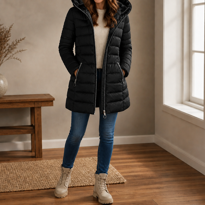 Fiona | Long Puffer Jacket with Hood and Cozy Plush Lining