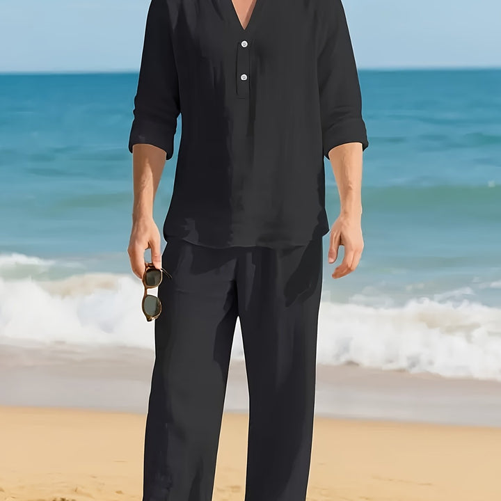 LAURENT MONACO | LINEN SET WITH V-NECK FOR MEN