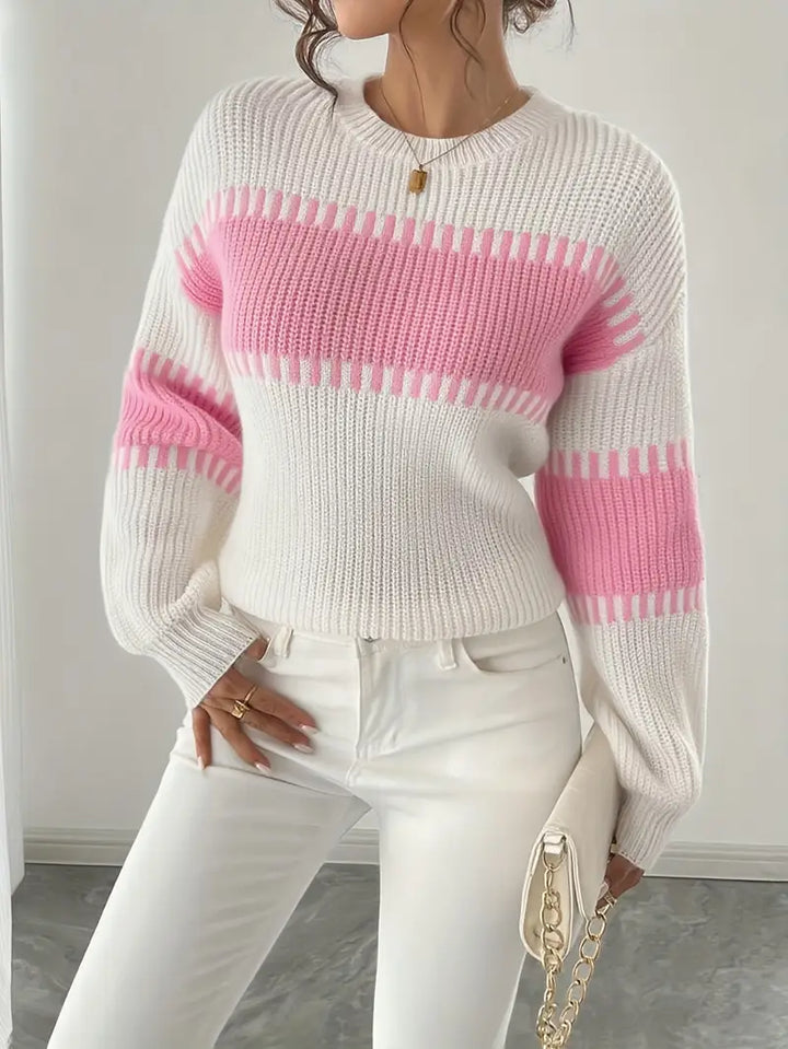 Gyneth Long-Sleeve Sweater with Round Neck, view 2 - Elena Harper