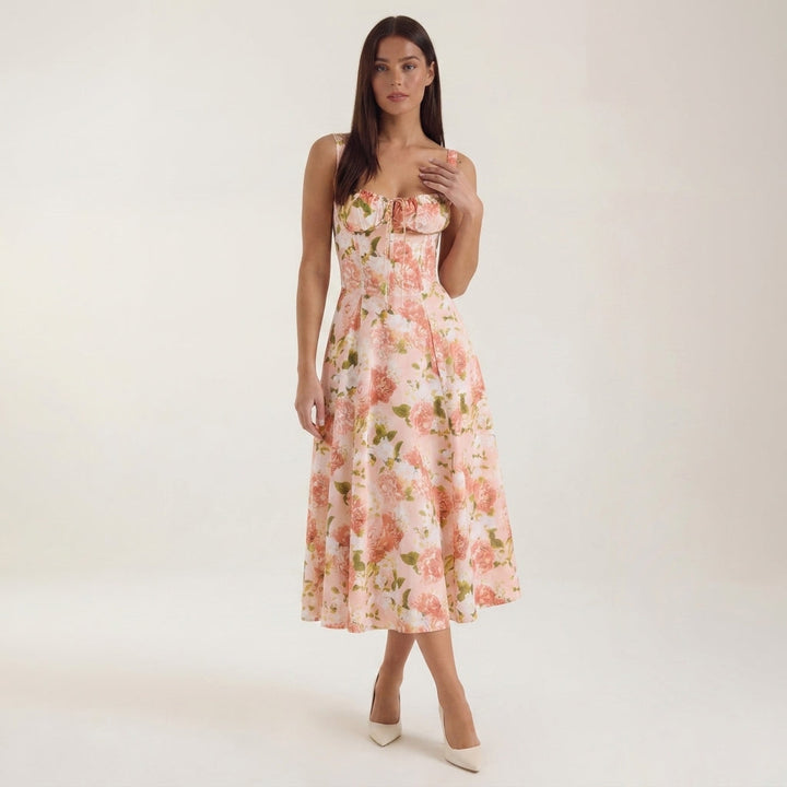 Floral Midi Dress Wedding Guest Dress, view 2 - Elena Harper