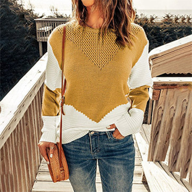 Casual Patchwork Knit Pullover
