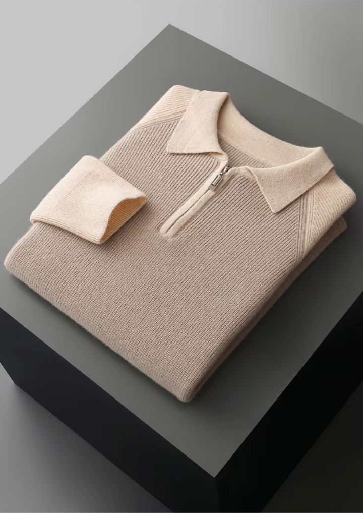 Emma & Rose two-tone zip sweater polo — premium knitwear