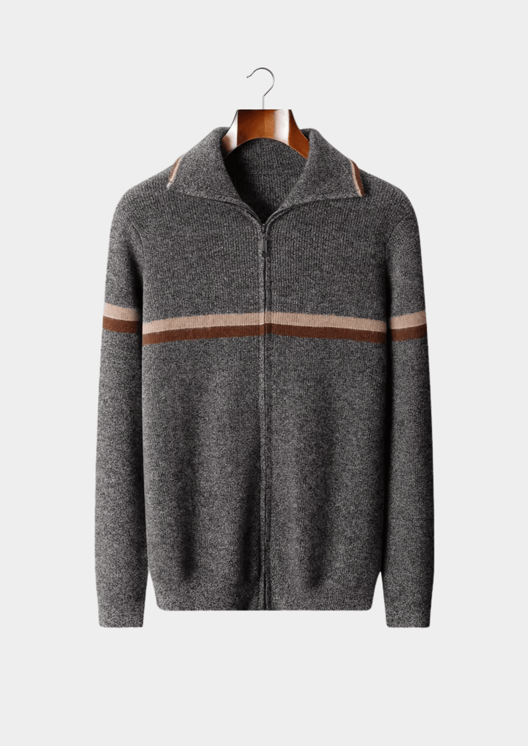 Emma & Rose cashmere striped zip cardigan — premium knitwear