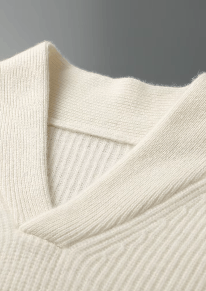 Emma & Rose ribbed cashmere V-neck sweater — premium winter knitwear