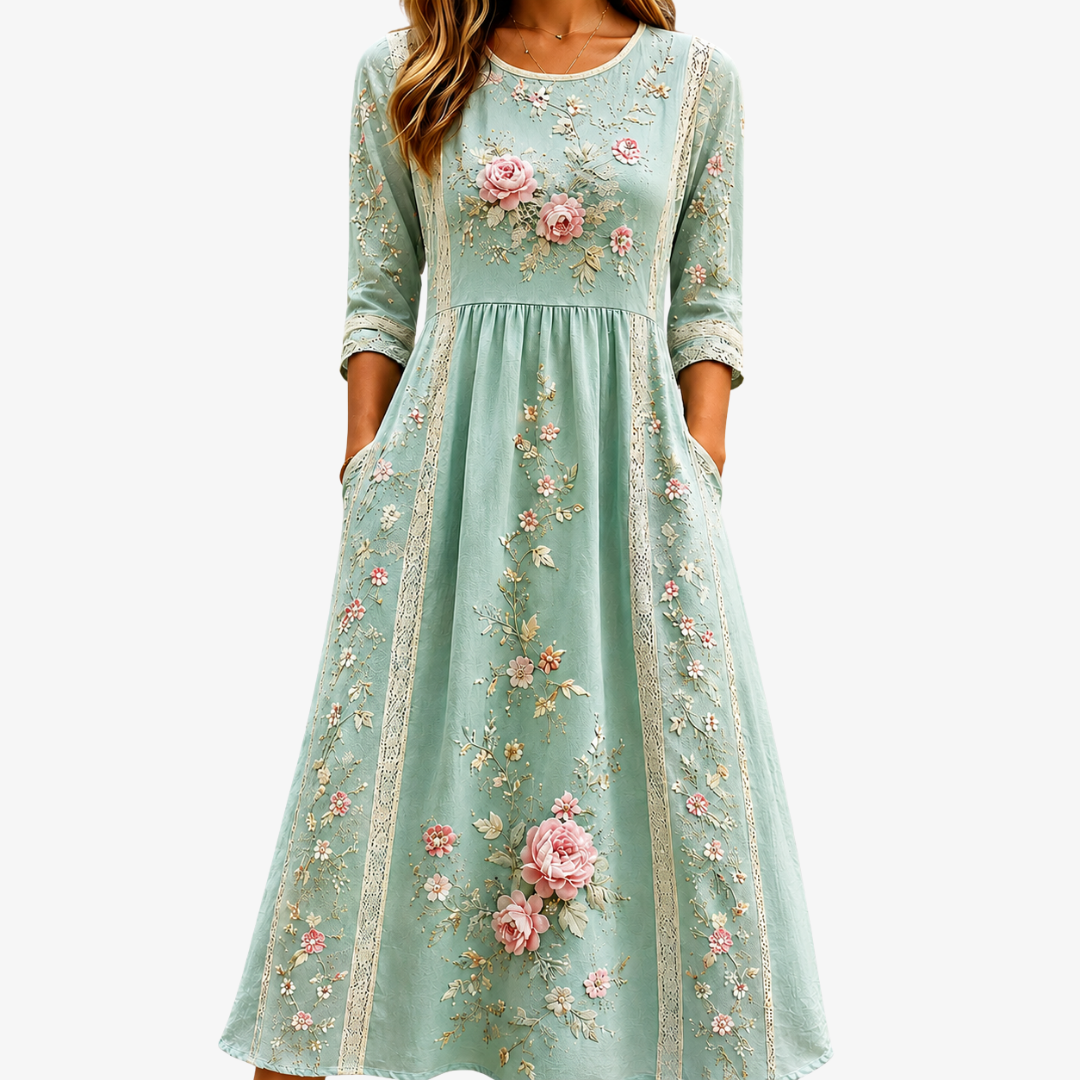 Women's Blush Rose Garden Grace Midi Dress - Effortless Style