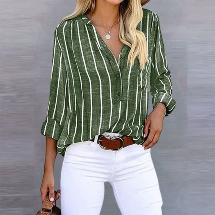 Freya | Women's Striped Long Sleeve Button Top