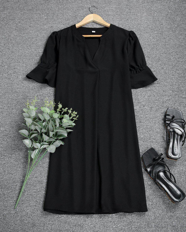 Black Midi Autumn Dress with Classic and Elegant Design