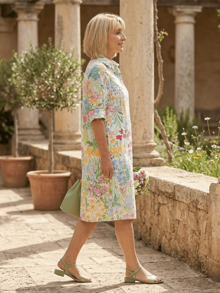 Leontine™ floral day dress by Emma & Rose Cape Town featuring a lightweight fabric and vibrant floral pattern.