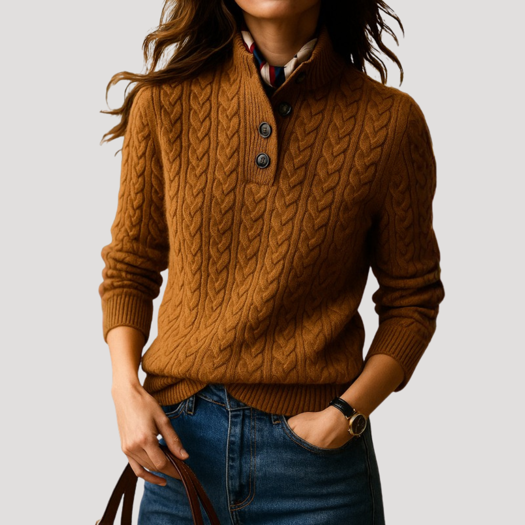 Twisted Knit Women's Sweater with Collar and Button Placket