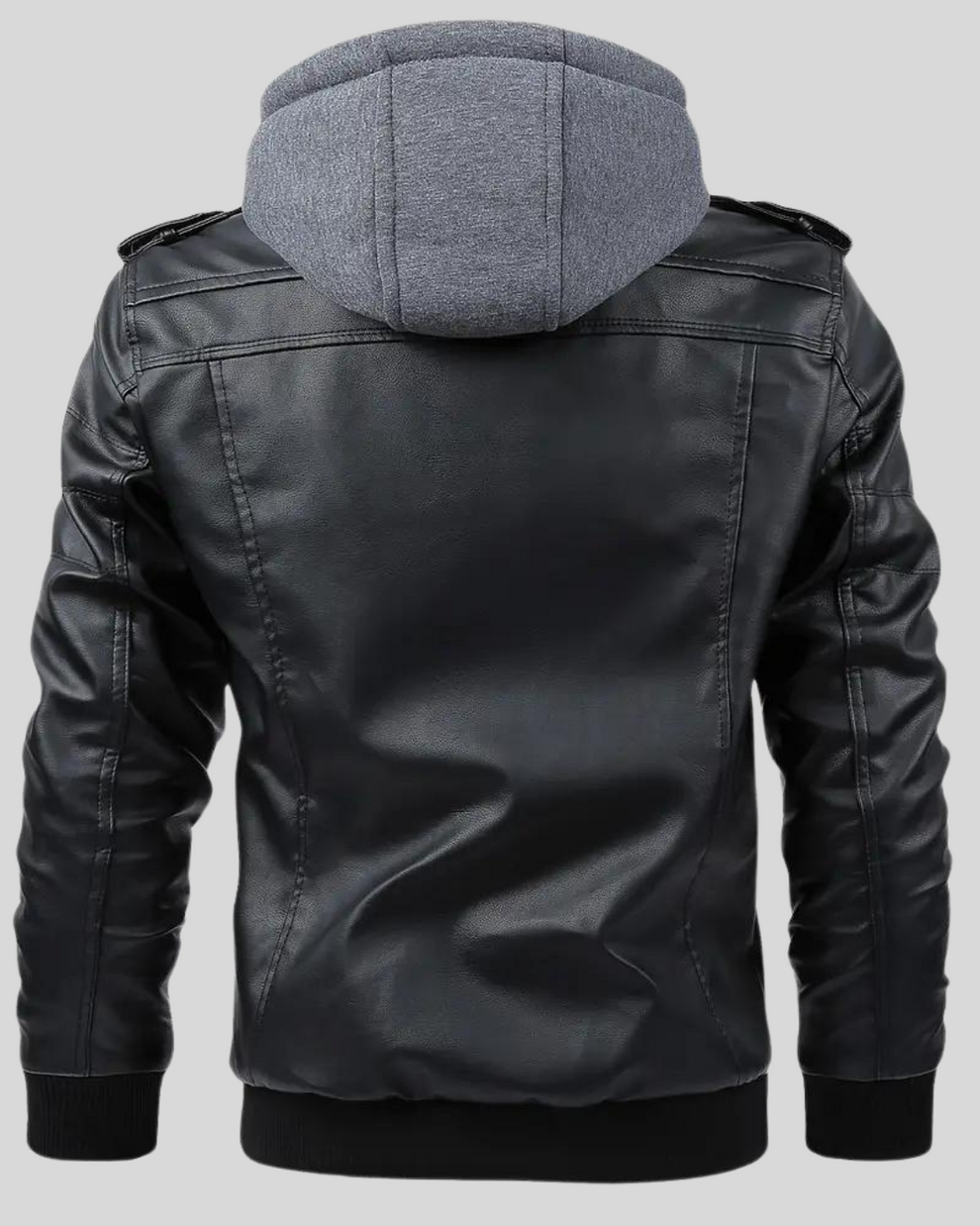 Davor Leather Jacket with Hood and Double Zipper, view 4 - Elena Harper