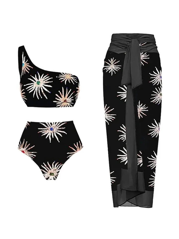 One-Shoulder High-Waist Printed Bikini Set, view 2 - Elena Harper