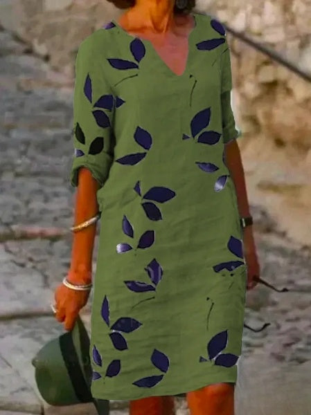 Basic Women's Dress with Half Sleeves and Floral Print, view 2 - Elena Harper