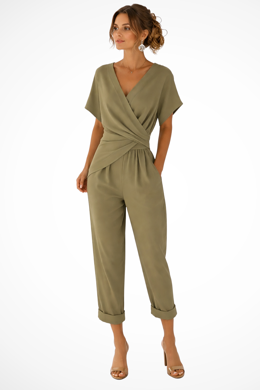 Short wrap jumpsuit for women – Short sleeves and pockets – Casual summer style