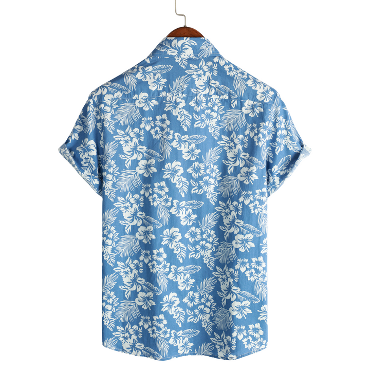 Men's Short Sleeve Hawaiian Shirt with Floral Pattern