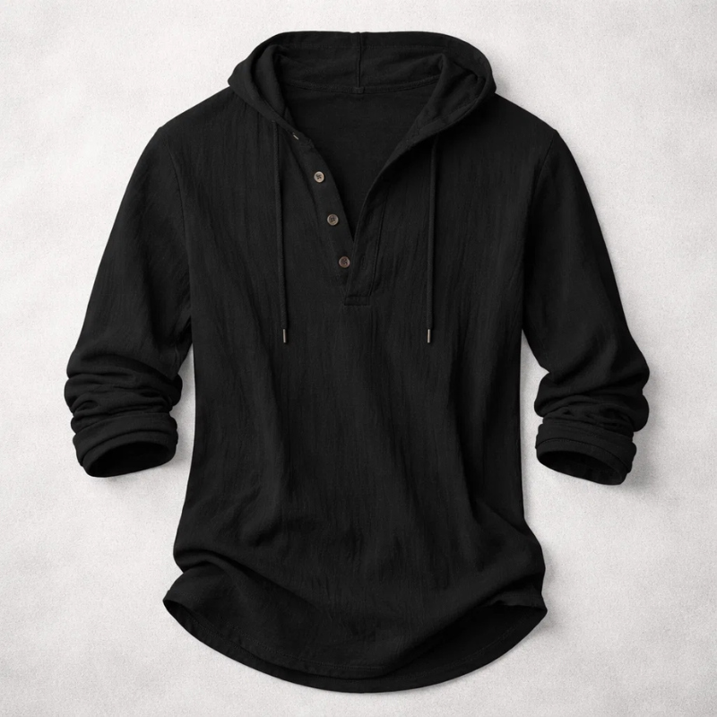 Men's Long Sleeve Hooded Henley Shirt