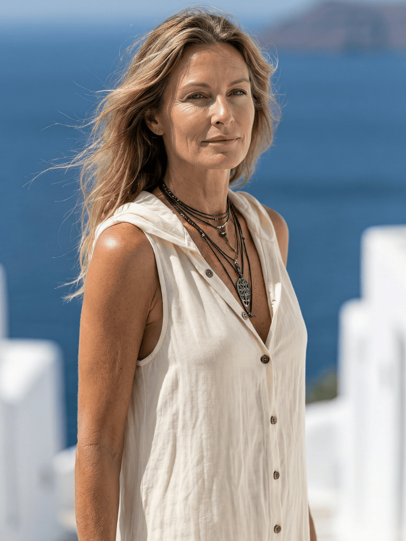 Marune™ front hooded maxi dress by Emma & Rose Cape Town, showcasing a stylish hooded design and flowing fabric.