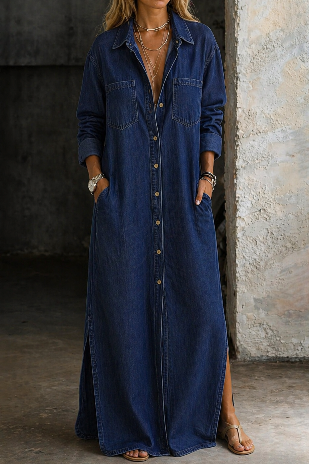 Mila™ | Denim Maxi Blouse Dress
