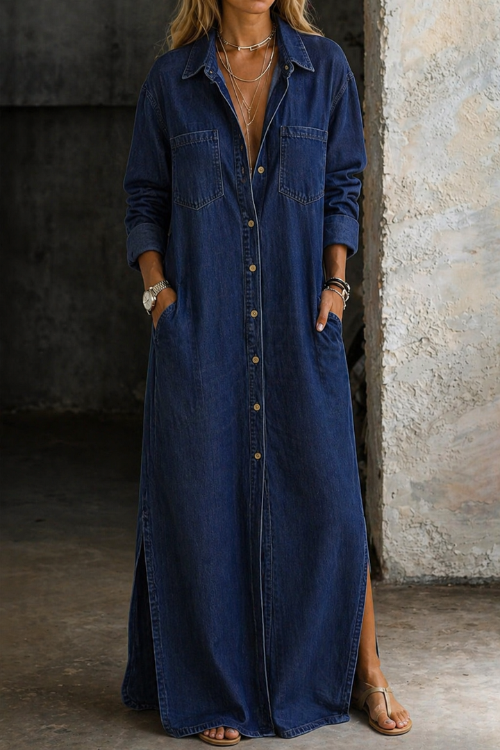 Mila™ | Denim Maxi Blouse Dress