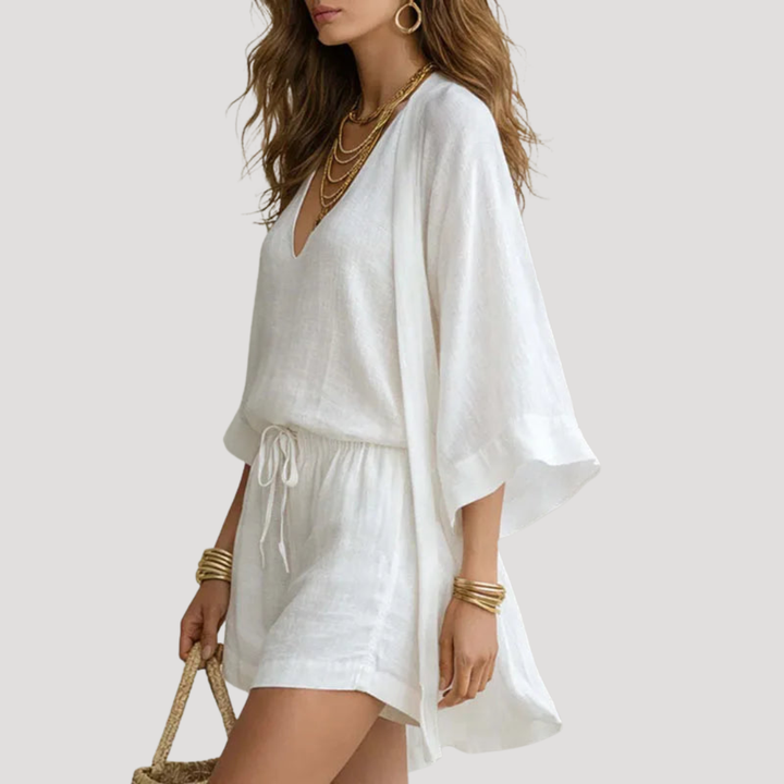 Bohemian Women's Shorts and Flowing Kimono Set