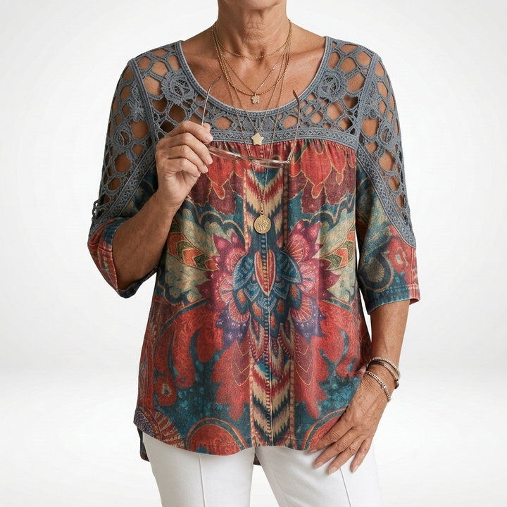 BLOUSE WITH ETHNIC PRINT FOR WOMEN