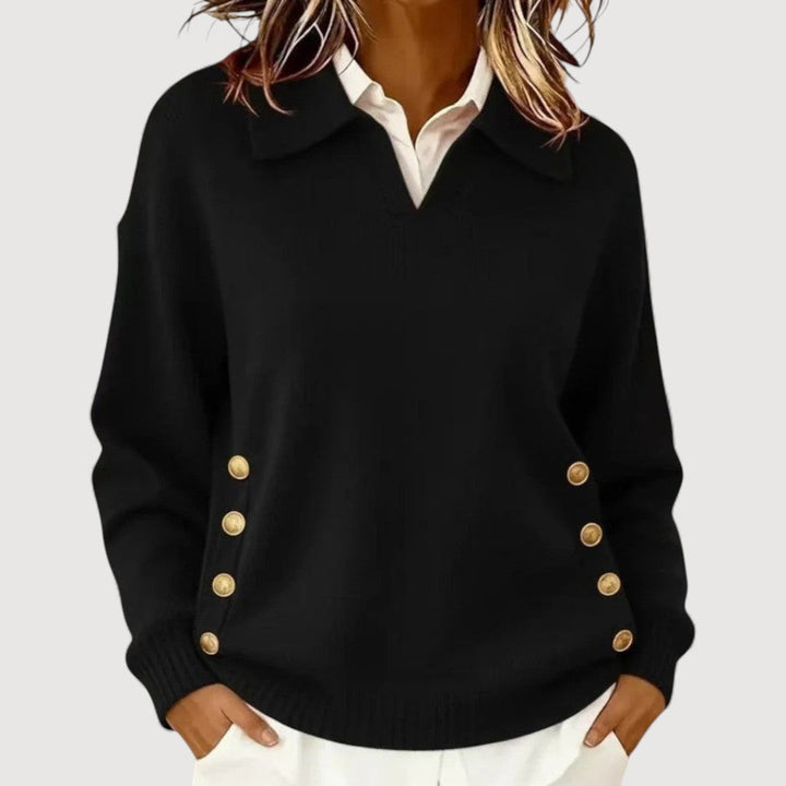 Pull Over Women's Long Sleeve Elegant Classic Buttoned Collar, view 3 - Elena Harper