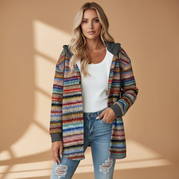 Women’s Knit Cardigan with Hood and Button Closure
