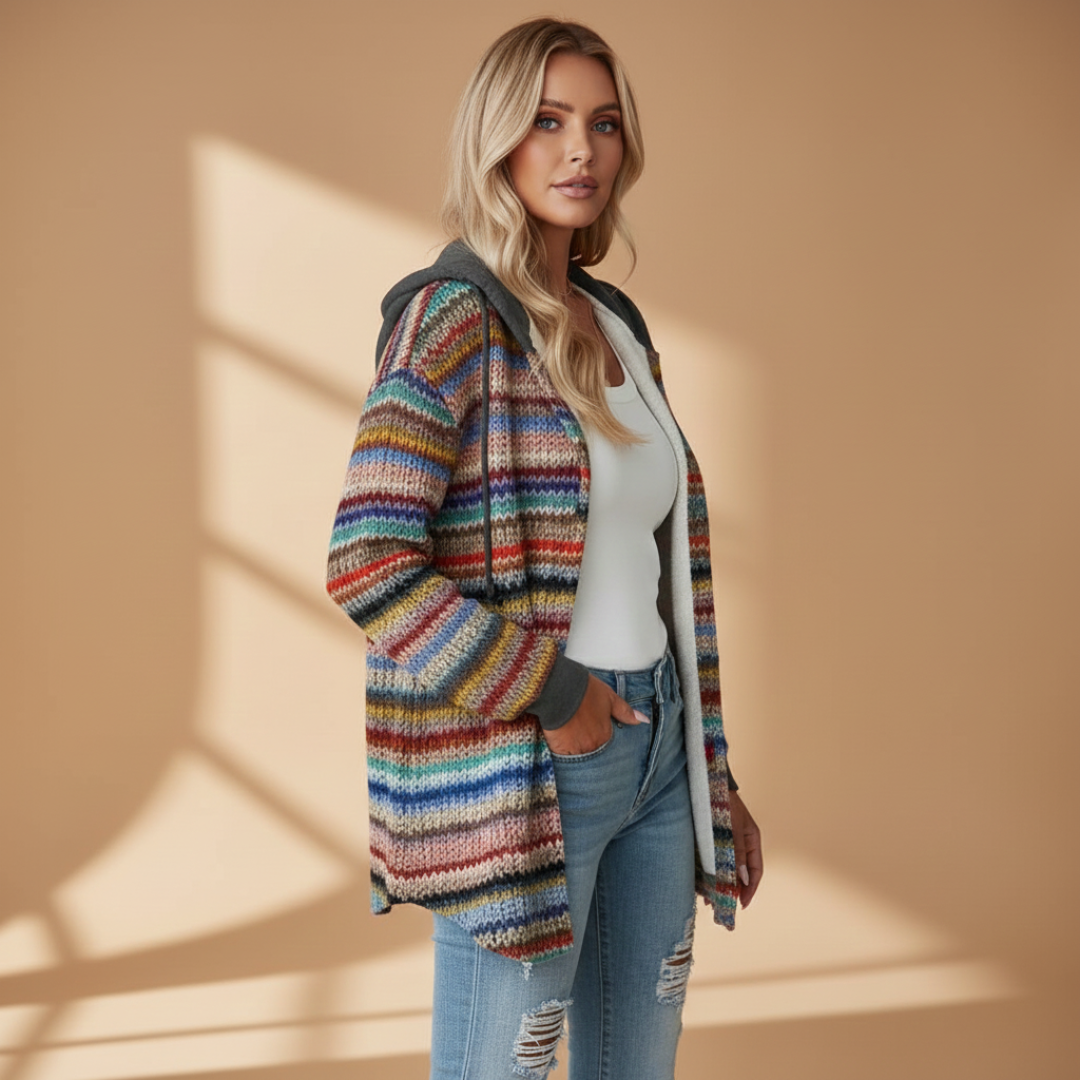 Women’s Knit Cardigan with Hood and Button Closure