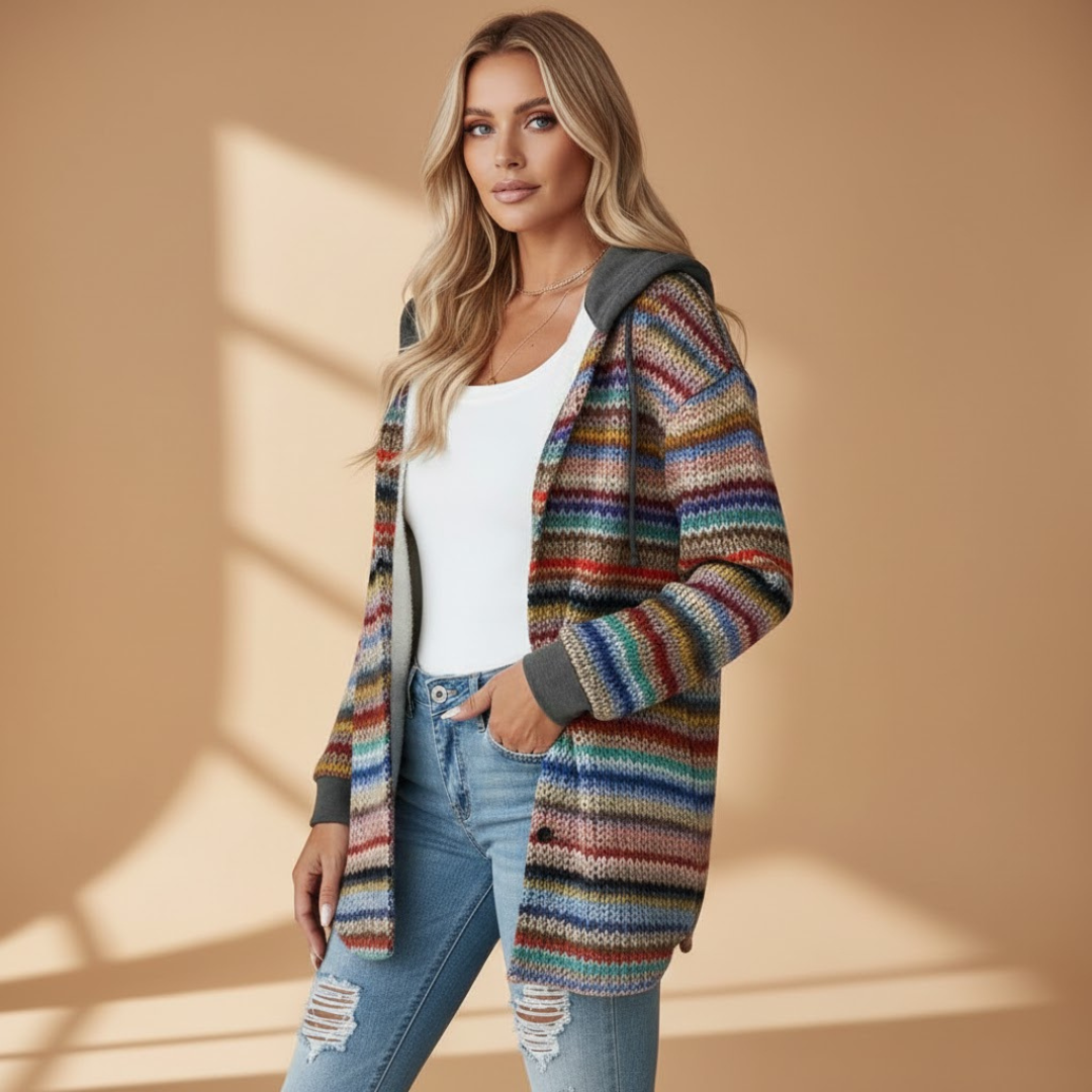 Women’s Knit Cardigan with Hood and Button Closure