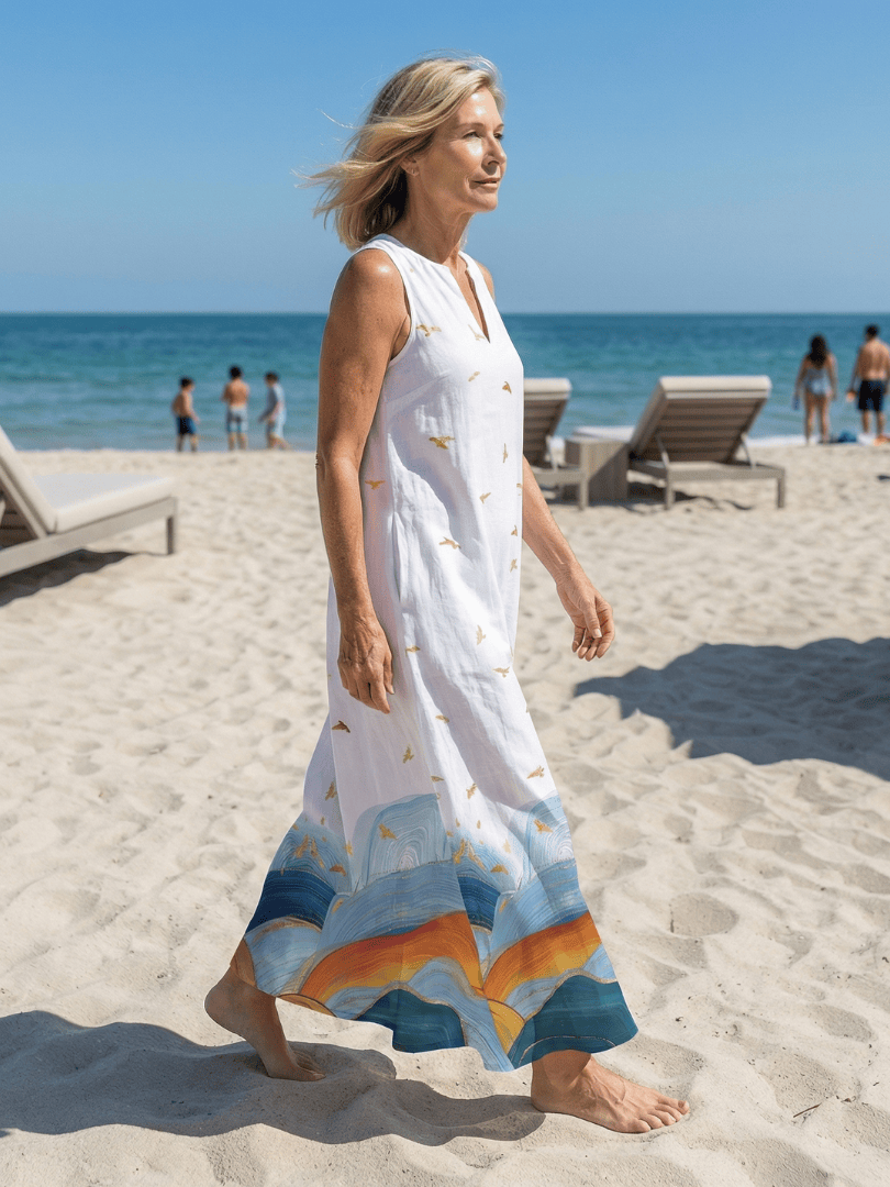 Caelia™ Calm Line maxi dress by Emma & Rose Cape Town, featuring flowing fabric and a relaxed fit, displayed on a mannequin.