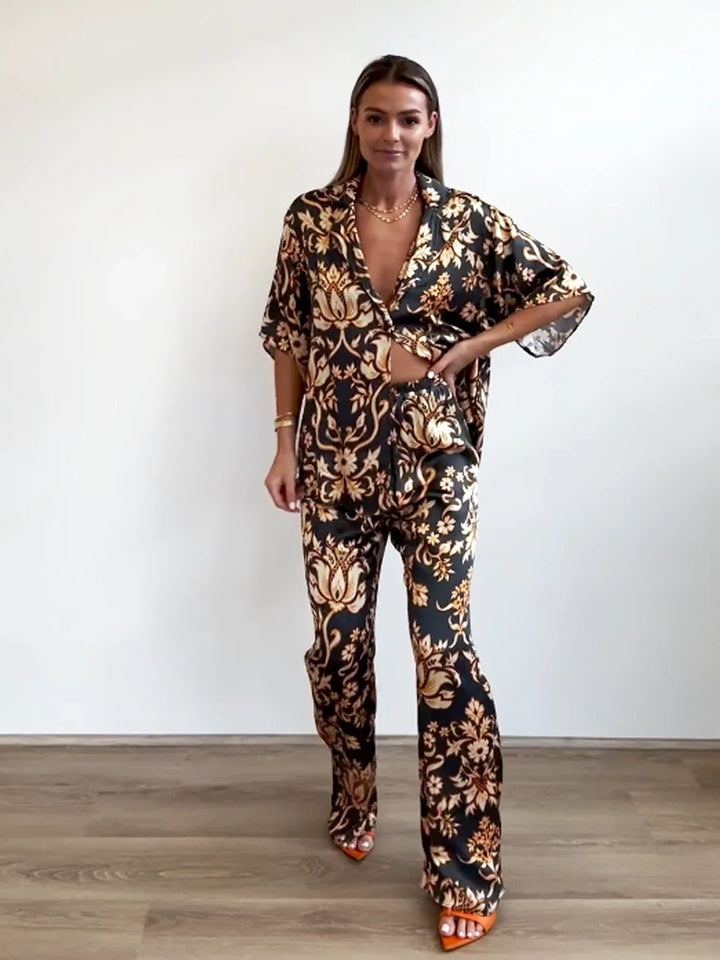 Golden Mystery Lotus Pajama Set, view 3 - Elena Harper