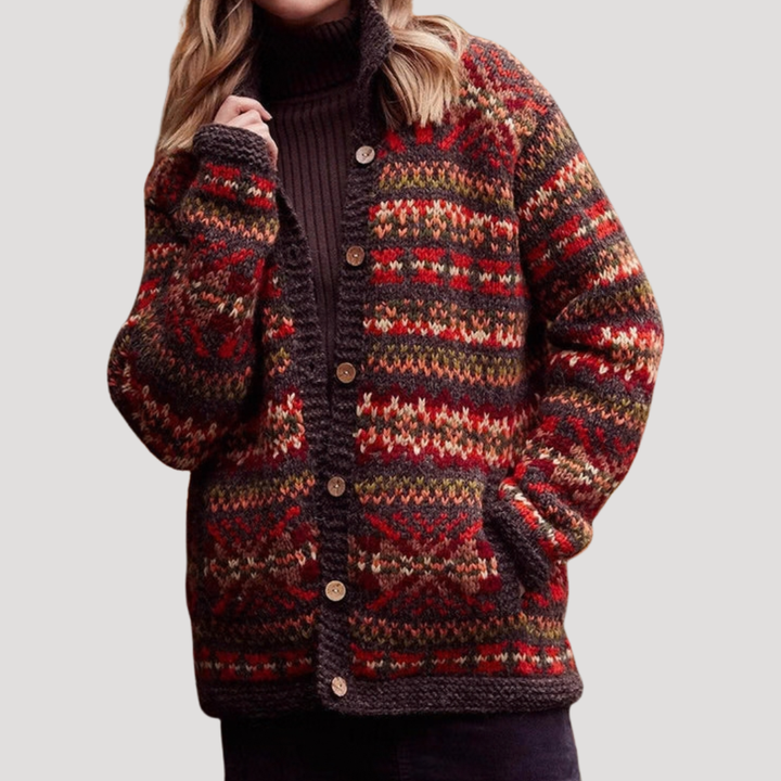Women's Patterned Knit Cardigan with Collar