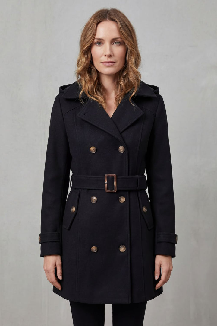 Women's Hooded Trench Coat, Custom Tailored Fit Kaia, view 2 - Elena Harper