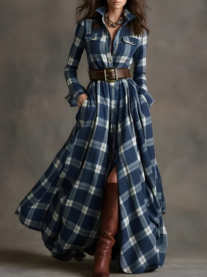 Nara™ | Stylish Checked Maxi Dress