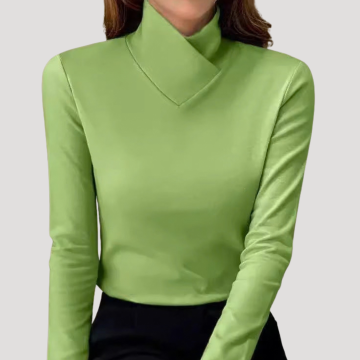 Women's Work Top with High Collar and Long Sleeves