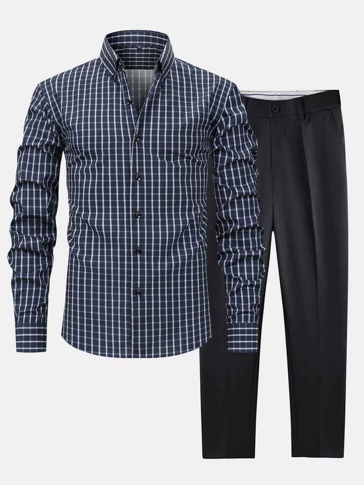 Long Sleeve Checked Shirt with Buttons & Slim Fit Pants with Narrow Legs, view 5 - Elena Harper
